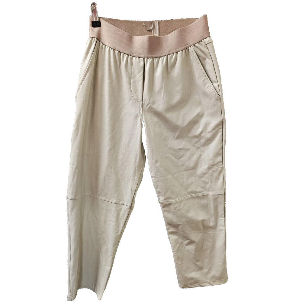 Anthropologie Lola & Sophie Taupe Ivory Wide Leg Vegan Leather Cropped Pants S 2